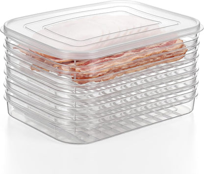 6 Pcs Bacon Keeper Deli Containers with Lids Airtight 9.84x7.2x1.38 Inches | Transparent View, Airtight Seal, Premium Material, Lunch Meat Container, Cold Cuts Cheese Storage Box, Versatile Use
