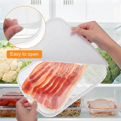 6 Pcs Bacon Keeper Deli Containers with Lids Airtight 9.84x7.2x1.38 Inches | Transparent View, Airtight Seal, Premium Material, Lunch Meat Container, Cold Cuts Cheese Storage Box, Versatile Use