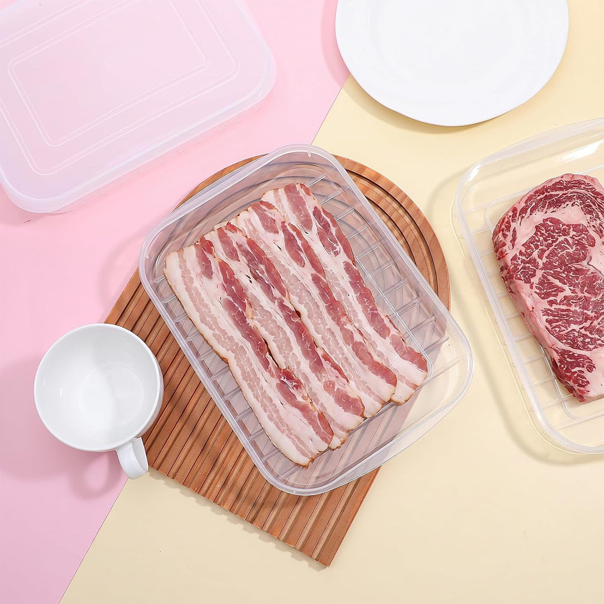 6 Pcs Bacon Keeper Deli Containers with Lids Airtight 9.84x7.2x1.38 Inches | Transparent View, Airtight Seal, Premium Material, Lunch Meat Container, Cold Cuts Cheese Storage Box, Versatile Use