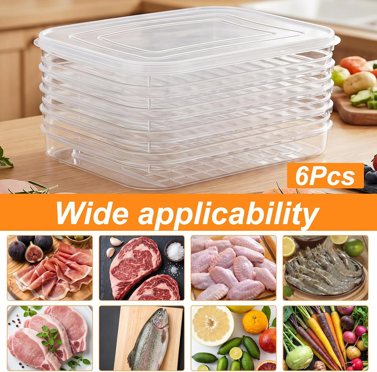 6 Pcs Bacon Keeper Deli Containers with Lids Airtight 9.84x7.2x1.38 Inches | Transparent View, Airtight Seal, Premium Material, Lunch Meat Container, Cold Cuts Cheese Storage Box, Versatile Use