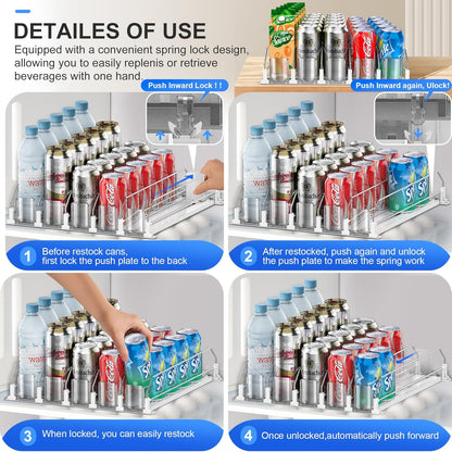 Drink Organizer for Fridge, Upgraded Drink dispenser for fridge, Automatic Pusher Glide,12oz 16oz - Can Dispenser for Fridge - Holds up to 20 Cans - 5 Rows White