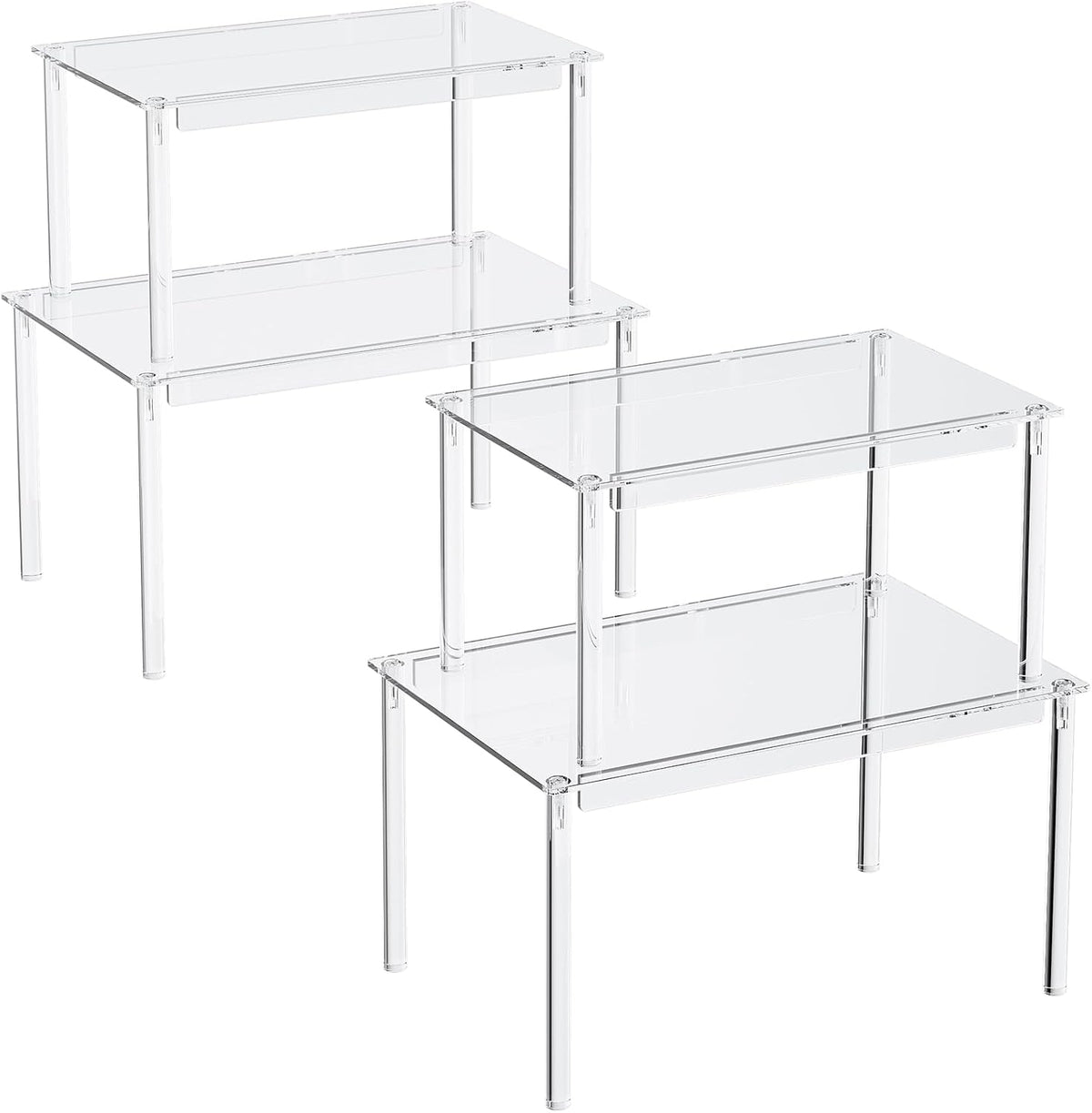 Cabinet Shelves, Clear Stackable Acrylic Storage Risers with Heavy Duty Support, Cabinet Organizer Shelf for Spices, Seasonings, Jars, Pantry, Kitchen Counter, Easy Assembly