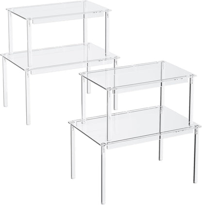 Cabinet Shelves, Clear Stackable Acrylic Storage Risers with Heavy Duty Support, Cabinet Organizer Shelf for Spices, Seasonings, Jars, Pantry, Kitchen Counter, Easy Assembly