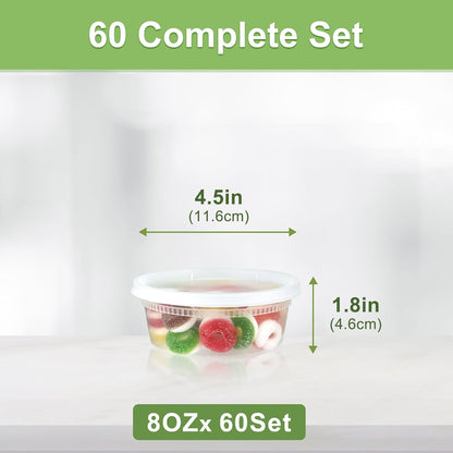 60 Sets (120-Piece) Deli Containers with Lids, 32/16/8 oz X 20 Set Each | Leak-Proof & BPA Free Airtight Takeout Plastic Food Storage Containers for Soup, Freezer/Microwave