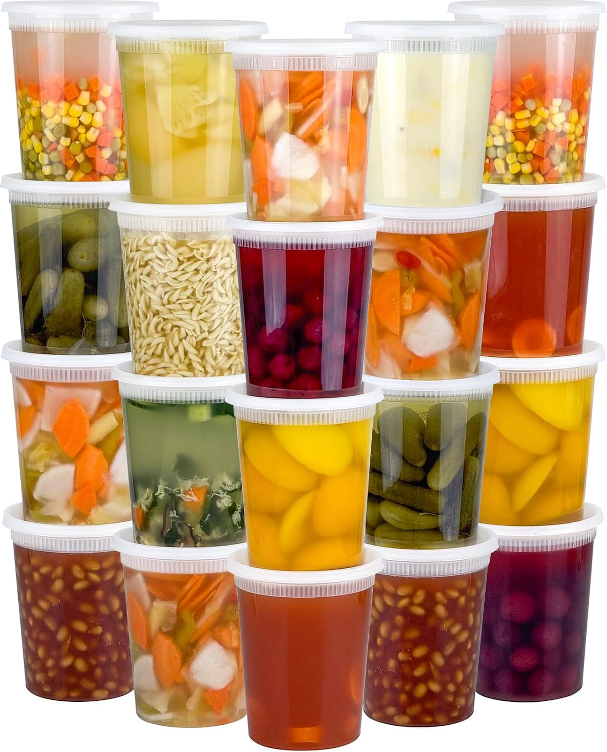 60 Sets (120-Piece) Deli Containers with Lids, 32/16/8 oz X 20 Set Each | Leak-Proof & BPA Free Airtight Takeout Plastic Food Storage Containers for Soup, Freezer/Microwave