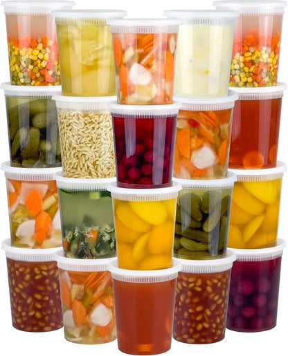 60 Sets (120-Piece) Deli Containers with Lids, 32/16/8 oz X 20 Set Each | Leak-Proof & BPA Free Airtight Takeout Plastic Food Storage Containers for Soup, Freezer/Microwave