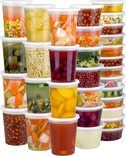 60 Sets (120-Piece) Deli Containers with Lids, 32/16/8 oz X 20 Set Each | Leak-Proof & BPA Free Airtight Takeout Plastic Food Storage Containers for Soup, Freezer/Microwave