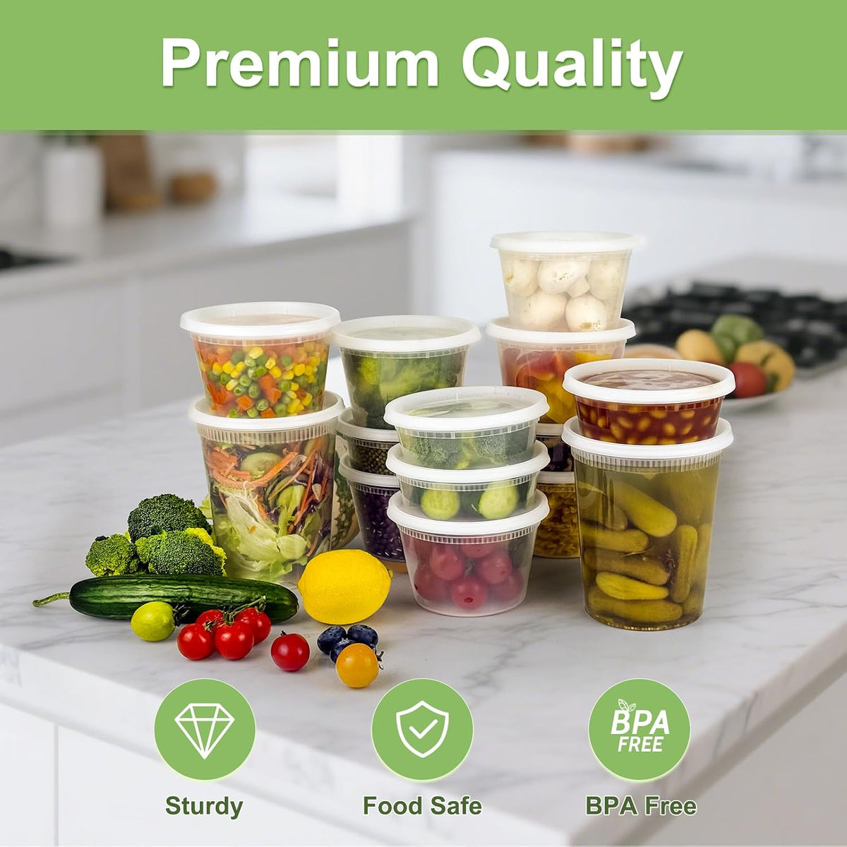 60 Sets (120-Piece) Deli Containers with Lids, 32/16/8 oz X 20 Set Each | Leak-Proof & BPA Free Airtight Takeout Plastic Food Storage Containers for Soup, Freezer/Microwave