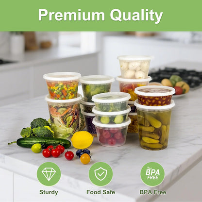 60 Sets (120-Piece) Deli Containers with Lids, 32/16/8 oz X 20 Set Each | Leak-Proof & BPA Free Airtight Takeout Plastic Food Storage Containers for Soup, Freezer/Microwave