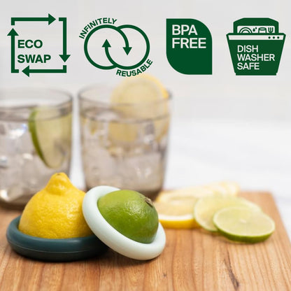 2pc Reusable Silicone Citrus Savers | BPA Free & Dishwasher Safe | Fruit Produce Storage for Orange, Lemon, Lime, Banana, Cans & More | 2 Pack Round, Forest Mint