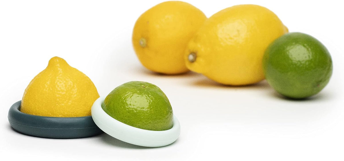 2pc Reusable Silicone Citrus Savers | BPA Free & Dishwasher Safe | Fruit Produce Storage for Orange, Lemon, Lime, Banana, Cans & More | 2 Pack Round, Forest Mint