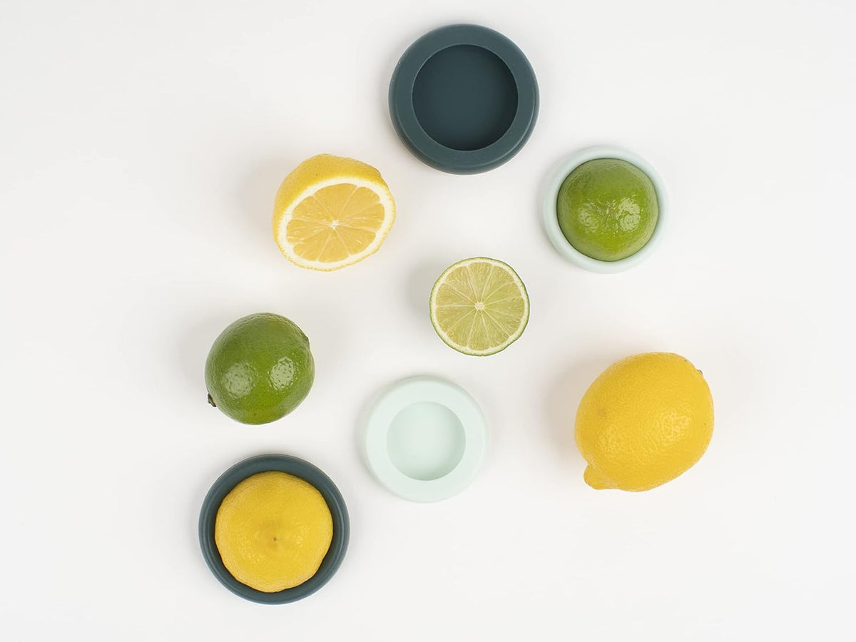 2pc Reusable Silicone Citrus Savers | BPA Free & Dishwasher Safe | Fruit Produce Storage for Orange, Lemon, Lime, Banana, Cans & More | 2 Pack Round, Forest Mint