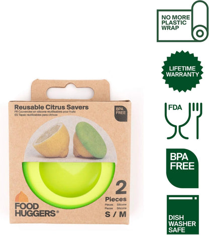 2pc Reusable Silicone Citrus Savers | BPA Free & Dishwasher Safe | Fruit Produce Storage for Orange, Lemon, Lime, Banana, Cans & More | 2 Pack Round, Forest Mint