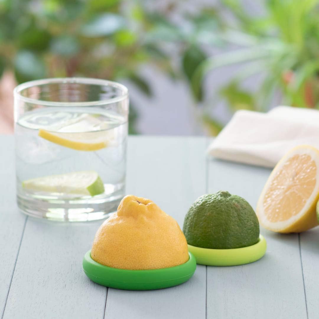 2pc Reusable Silicone Citrus Savers | BPA Free & Dishwasher Safe | Fruit Produce Storage for Orange, Lemon, Lime, Banana, Cans & More | 2 Pack Round, Forest Mint