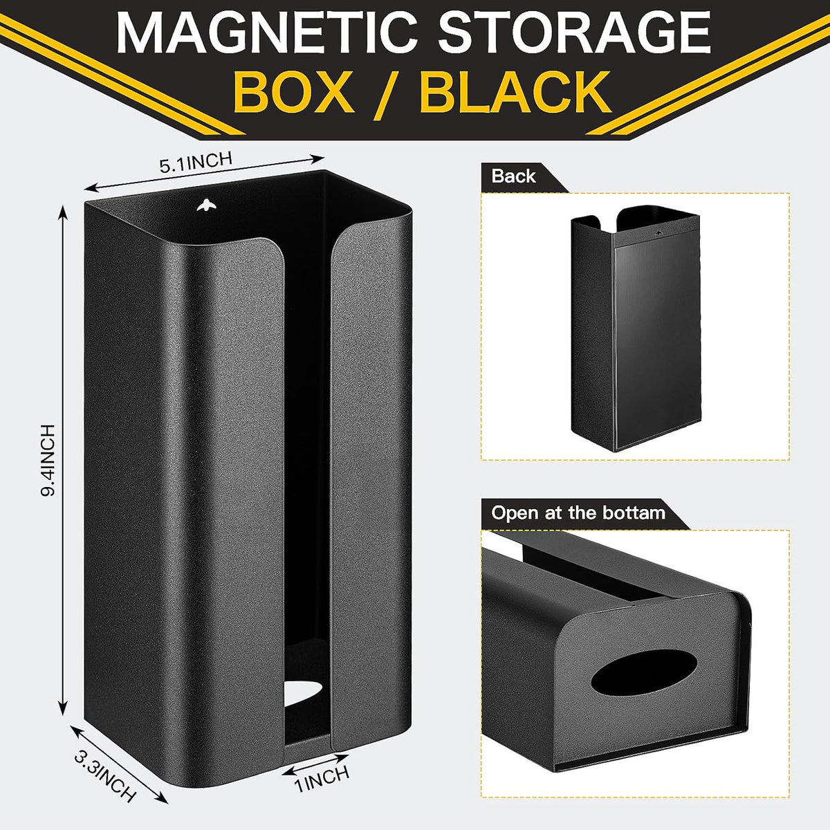 2 Pcs Magnetic Suction Plastic Bag Holder Wall Mount Plastic Grocery Bag Organizer Wide Opening Dispenser Fingerprint Resistant Smudge Proof Saver for Pantry, Black
