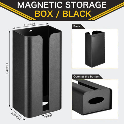 2 Pcs Magnetic Suction Plastic Bag Holder Wall Mount Plastic Grocery Bag Organizer Wide Opening Dispenser Fingerprint Resistant Smudge Proof Saver for Pantry, Black