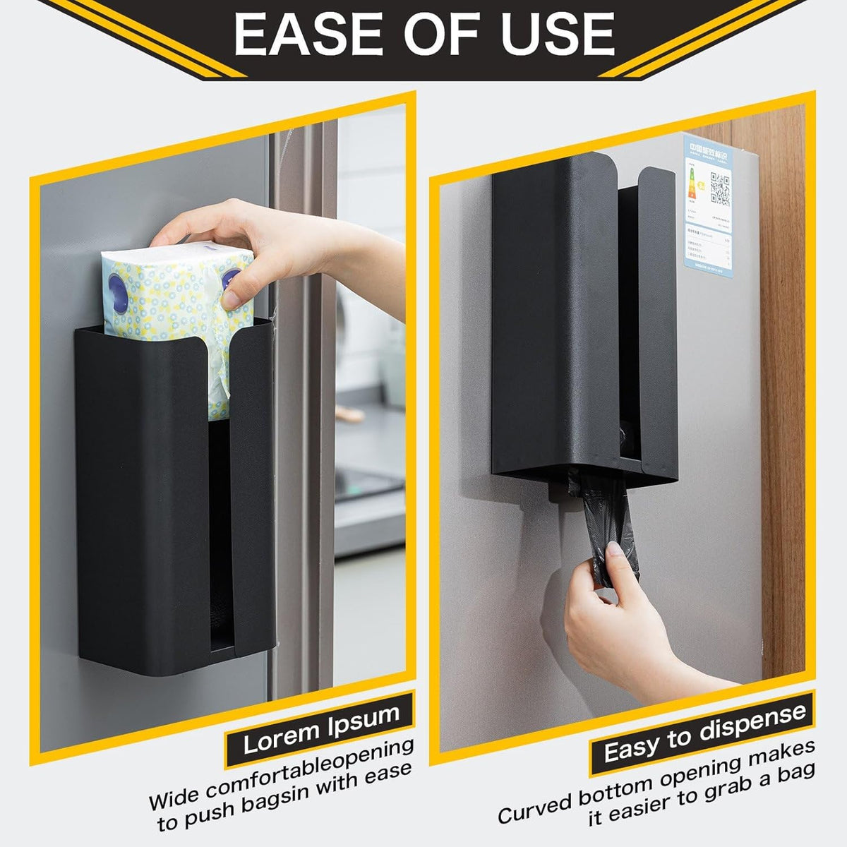 2 Pcs Magnetic Suction Plastic Bag Holder Wall Mount Plastic Grocery Bag Organizer Wide Opening Dispenser Fingerprint Resistant Smudge Proof Saver for Pantry, Black