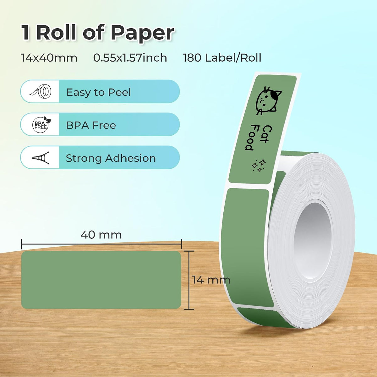 Genuine P21 Label Maker Tape, 14x40mm (0.55"x1.57"), Standard Laminated Thermal Label Tape Replacement, for Home Office, 180 Labels/Roll, White