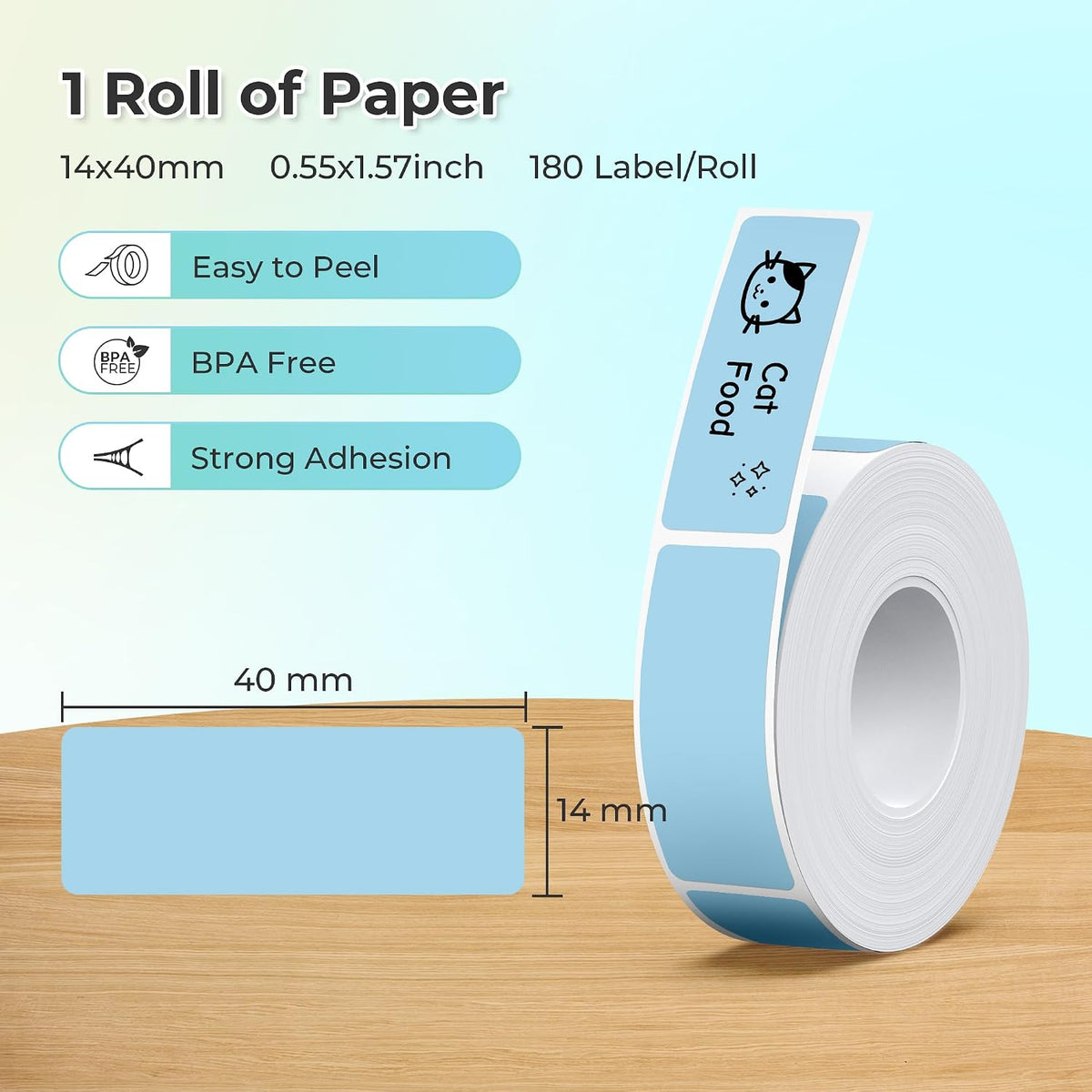 Genuine P21 Label Maker Tape, 14x40mm (0.55"x1.57"), Standard Laminated Thermal Label Tape Replacement, for Home Office, 180 Labels/Roll, White