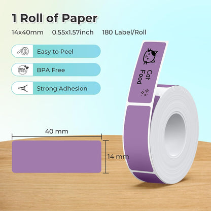 Genuine P21 Label Maker Tape, 14x40mm (0.55"x1.57"), Standard Laminated Thermal Label Tape Replacement, for Home Office, 180 Labels/Roll, White