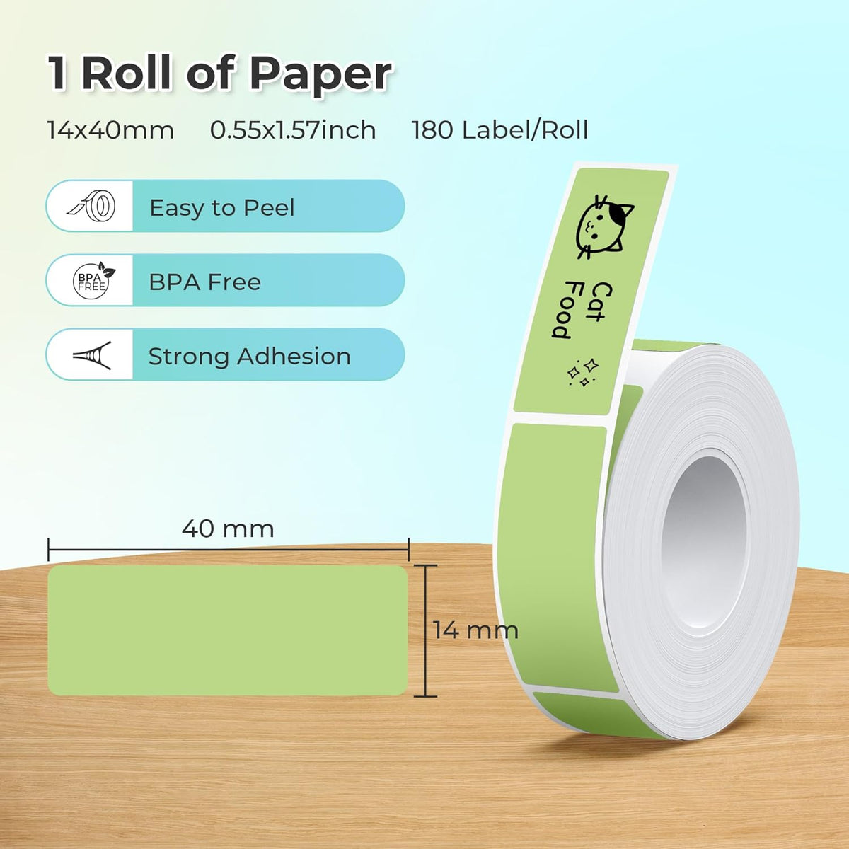 Genuine P21 Label Maker Tape, 14x40mm (0.55"x1.57"), Standard Laminated Thermal Label Tape Replacement, for Home Office, 180 Labels/Roll, White