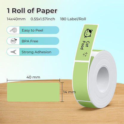 Genuine P21 Label Maker Tape, 14x40mm (0.55"x1.57"), Standard Laminated Thermal Label Tape Replacement, for Home Office, 180 Labels/Roll, White