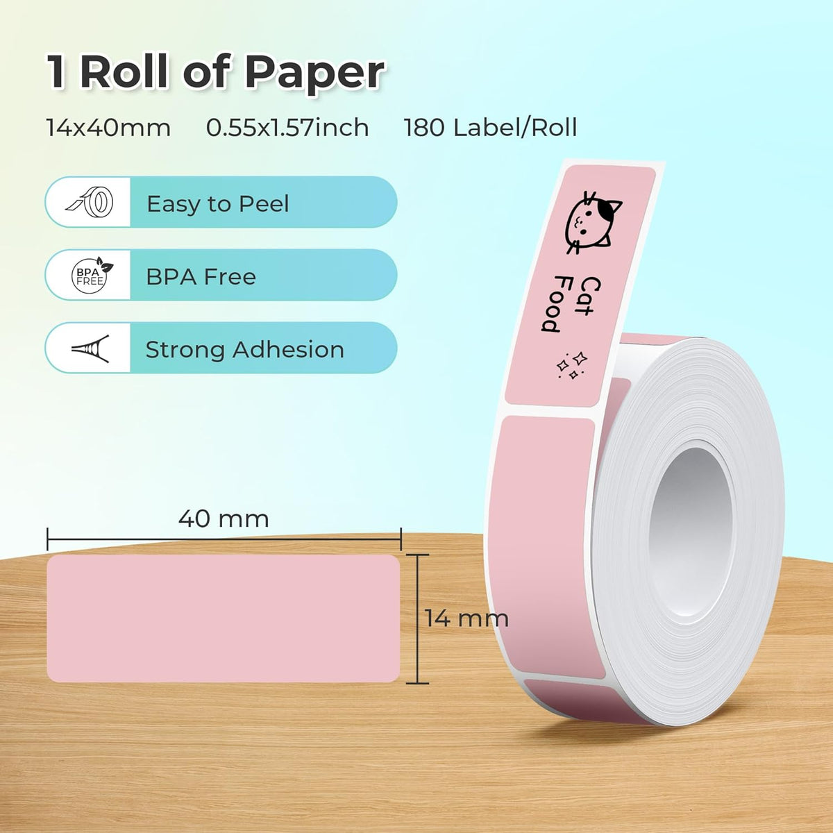 Genuine P21 Label Maker Tape, 14x40mm (0.55"x1.57"), Standard Laminated Thermal Label Tape Replacement, for Home Office, 180 Labels/Roll, White