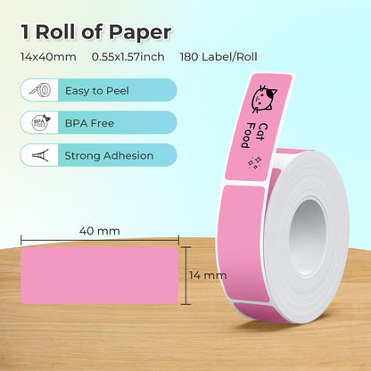 Genuine P21 Label Maker Tape, 14x40mm (0.55"x1.57"), Standard Laminated Thermal Label Tape Replacement, for Home Office, 180 Labels/Roll, White