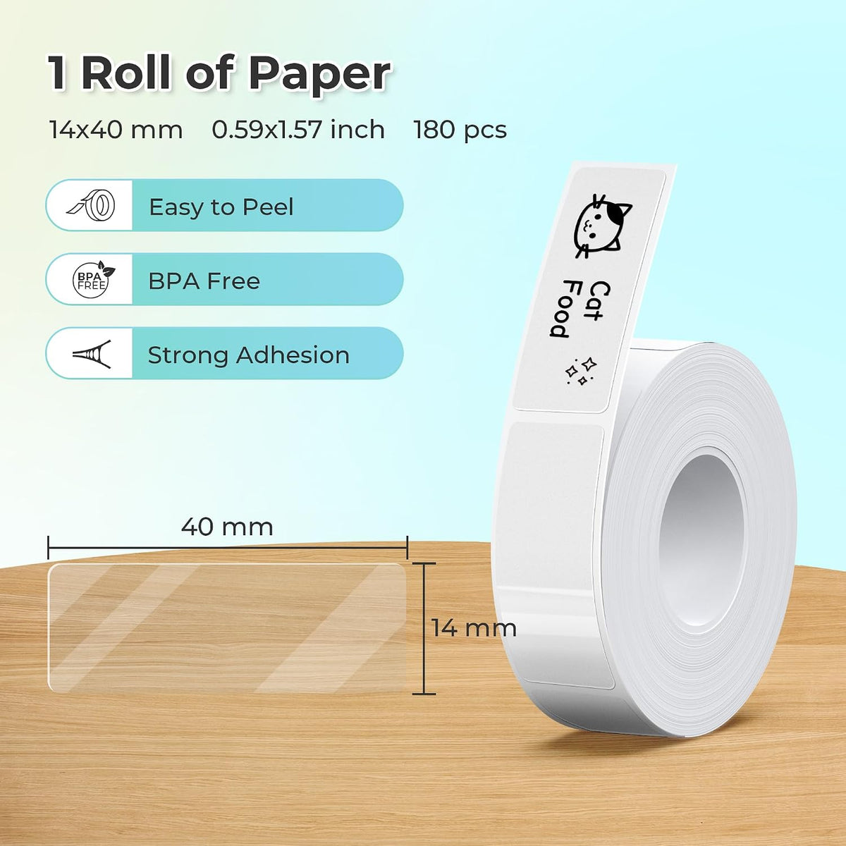 Genuine P21 Label Maker Tape, 14x40mm (0.55"x1.57"), Standard Laminated Thermal Label Tape Replacement, for Home Office, 180 Labels/Roll, White
