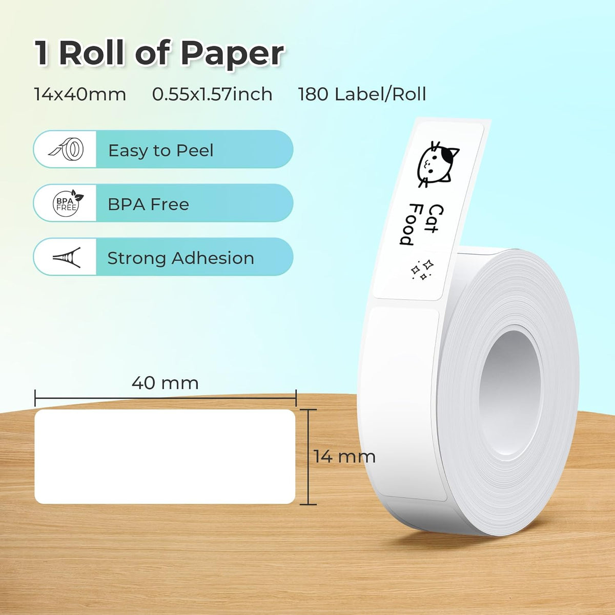 Genuine P21 Label Maker Tape, 14x40mm (0.55"x1.57"), Standard Laminated Thermal Label Tape Replacement, for Home Office, 180 Labels/Roll, White