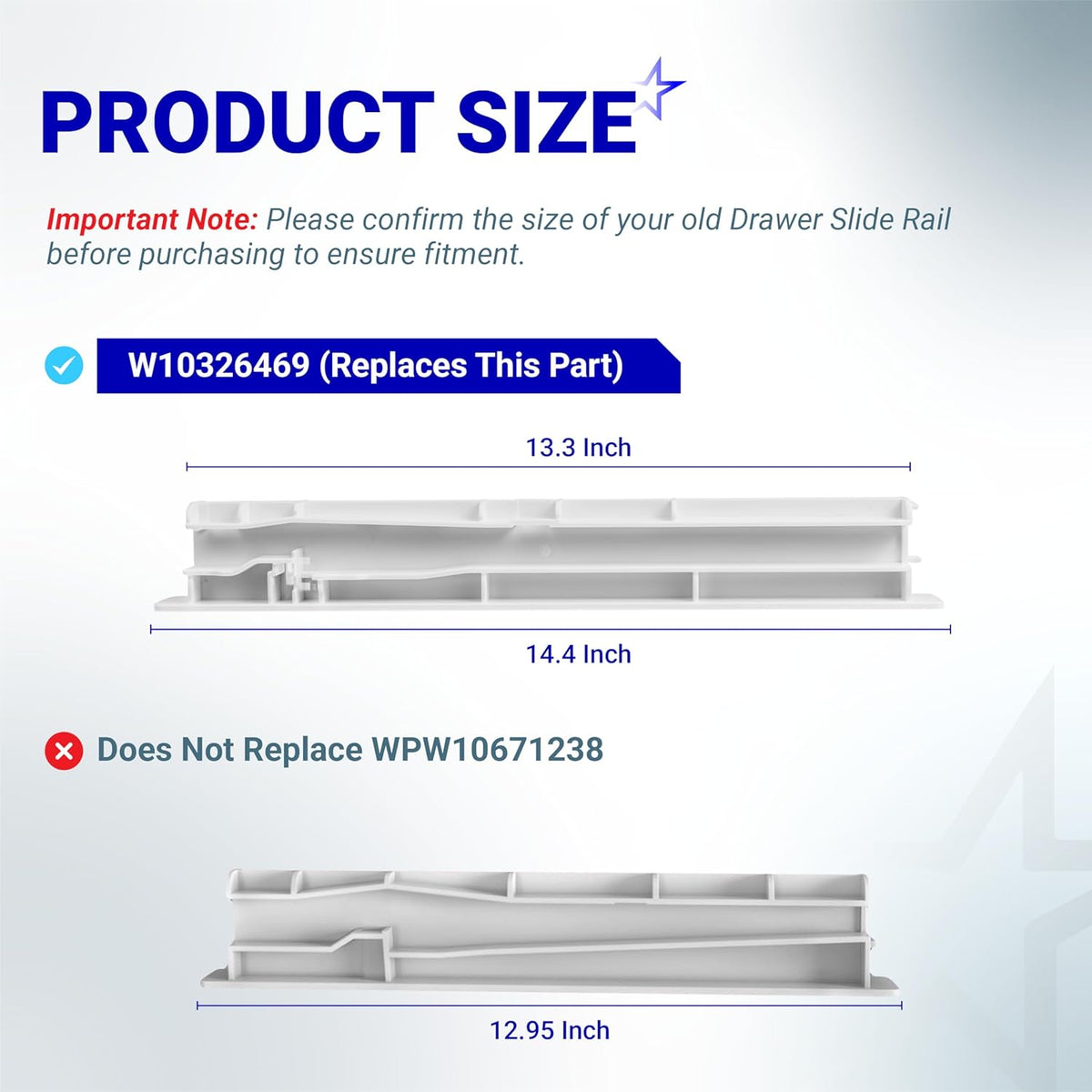 W10326469 Refrigerator Center Drawer Slide Rail - Compatible with Whirlpool Kenmore Maytag KitchenAid Amana JennAir - Replaces WPW10326469 AP6019603 12796401 1796813 67004514 PS11752912