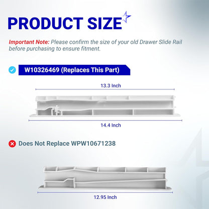 W10326469 Refrigerator Center Drawer Slide Rail - Compatible with Whirlpool Kenmore Maytag KitchenAid Amana JennAir - Replaces WPW10326469 AP6019603 12796401 1796813 67004514 PS11752912