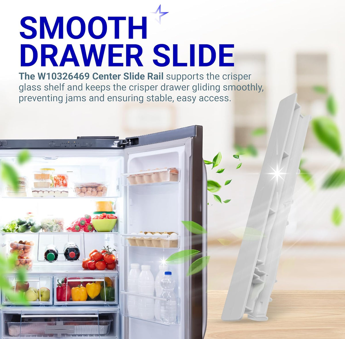 W10326469 Refrigerator Center Drawer Slide Rail - Compatible with Whirlpool Kenmore Maytag KitchenAid Amana JennAir - Replaces WPW10326469 AP6019603 12796401 1796813 67004514 PS11752912