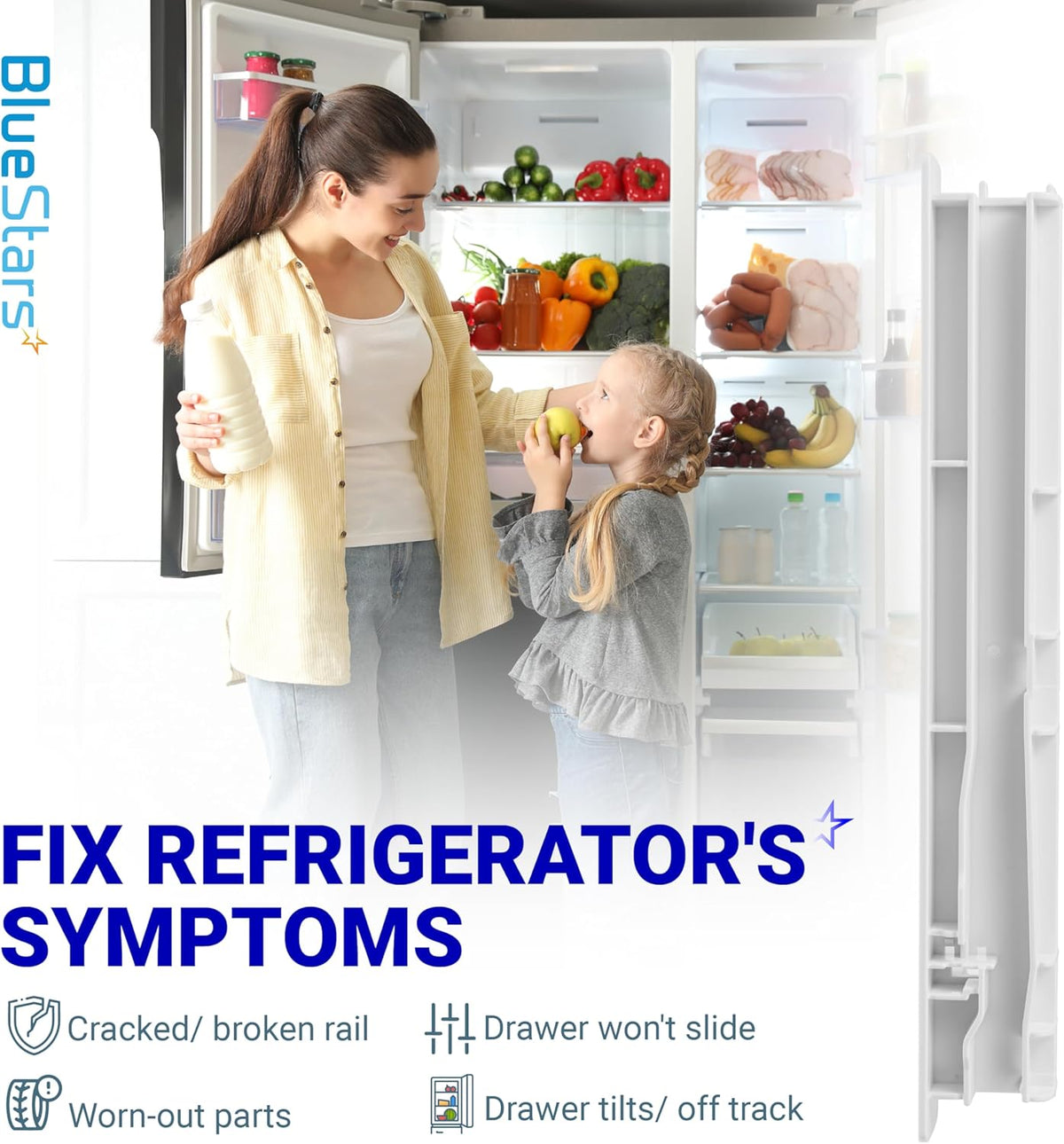 W10326469 Refrigerator Center Drawer Slide Rail - Compatible with Whirlpool Kenmore Maytag KitchenAid Amana JennAir - Replaces WPW10326469 AP6019603 12796401 1796813 67004514 PS11752912