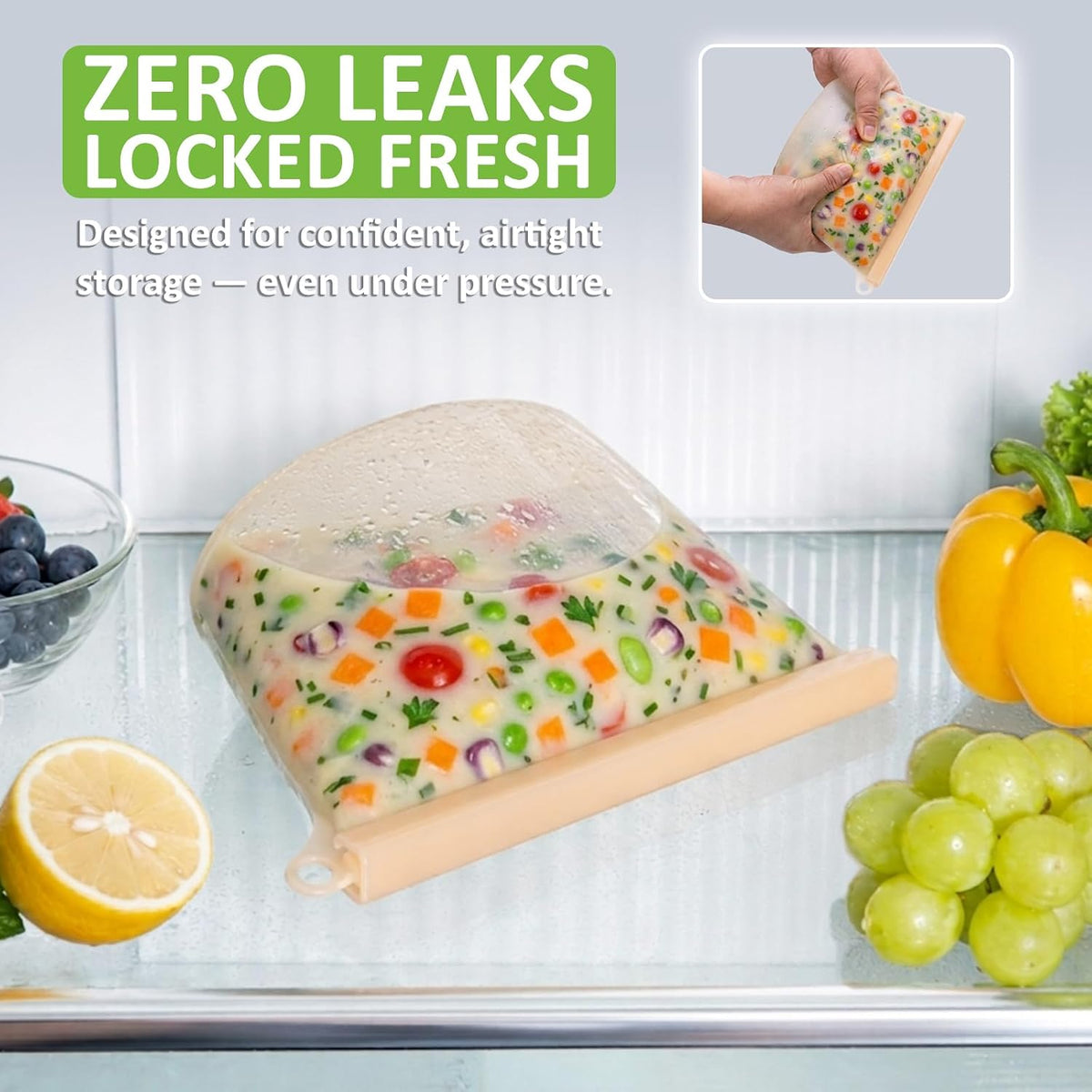 100% Reusable Silicone Bags for Food Storage, 12 Pack Double-Lock Reusable Bags Stand-Up Wide-Mouth Leakproof for Soup, Sous Vide, Freezer Microwave Dishwasher Safe, 4 Half Gallon 4 Sandwich 4 Snack