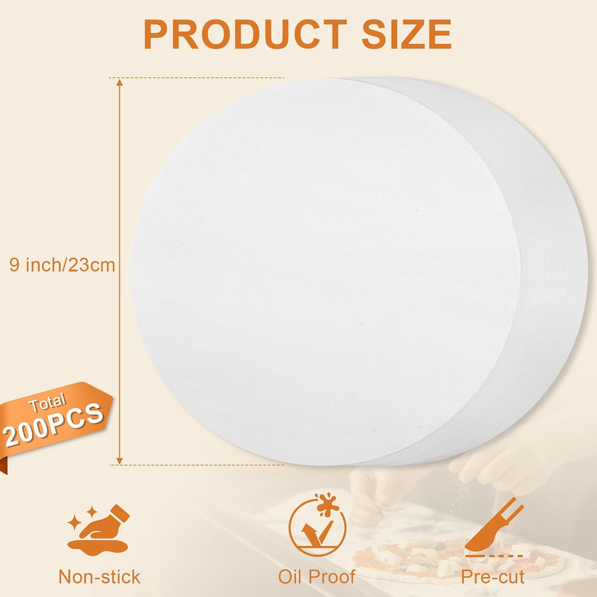 200PCS Parchment Paper Rounds, 9 Inch White Cake Pan Liners, Non-Stick Parchment Rounds for Baking, Seperating Burgers, Butter, Cookies, Freezing, Baking and Candy Wrapper