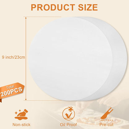 200PCS Parchment Paper Rounds, 9 Inch White Cake Pan Liners, Non-Stick Parchment Rounds for Baking, Seperating Burgers, Butter, Cookies, Freezing, Baking and Candy Wrapper