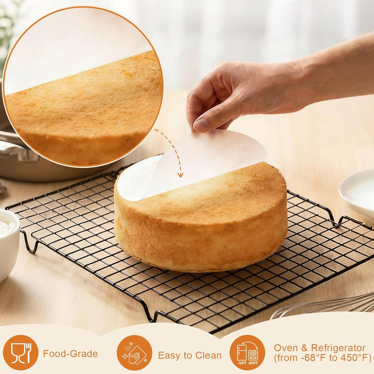 200PCS Parchment Paper Rounds, 9 Inch White Cake Pan Liners, Non-Stick Parchment Rounds for Baking, Seperating Burgers, Butter, Cookies, Freezing, Baking and Candy Wrapper