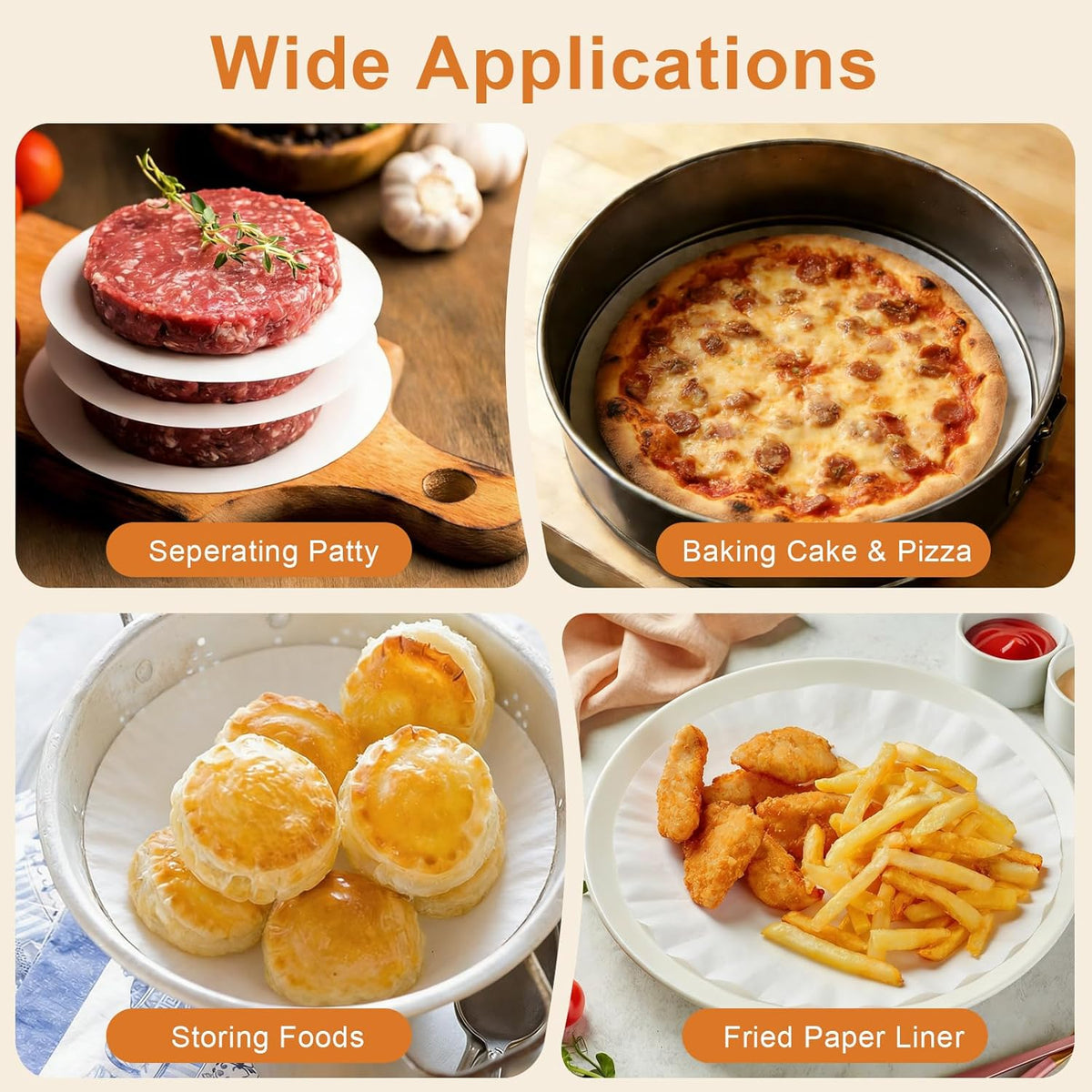 200PCS Parchment Paper Rounds, 9 Inch White Cake Pan Liners, Non-Stick Parchment Rounds for Baking, Seperating Burgers, Butter, Cookies, Freezing, Baking and Candy Wrapper