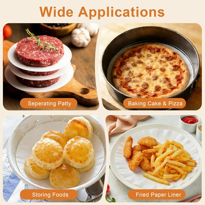 200PCS Parchment Paper Rounds, 9 Inch White Cake Pan Liners, Non-Stick Parchment Rounds for Baking, Seperating Burgers, Butter, Cookies, Freezing, Baking and Candy Wrapper