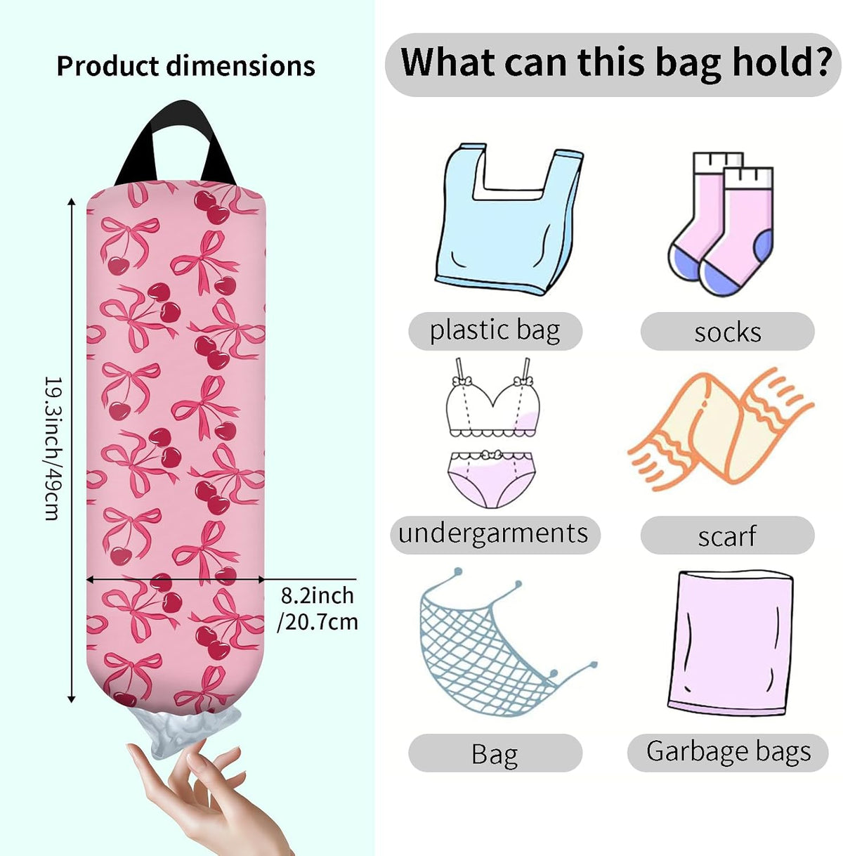 Plastic Bag Holder, Wall Mount Grocery Bag Organizer, Funny Hanging Trash Storage Dispenser for Home Kitchen Cute Brown Checkboard