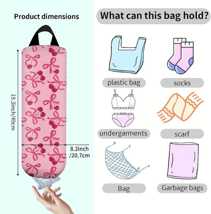 Plastic Bag Holder, Wall Mount Grocery Bag Organizer, Funny Hanging Trash Storage Dispenser for Home Kitchen Cute Brown Checkboard