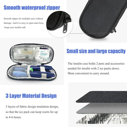 Insulin Pen Cooler Travel Case with TSA Approved Ice Packs,Diabetic Medication Insulated Cool Organizer,Insulin Pen and Other Diabetic Supplies, for the Daily Life and Trip Black