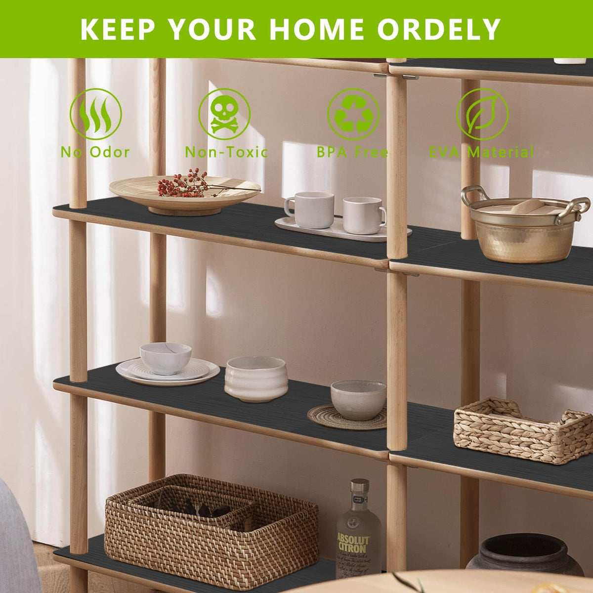 Shelf Drawer Liner for Kitchen Cabinets, Black, 11.8 x 78.7 in