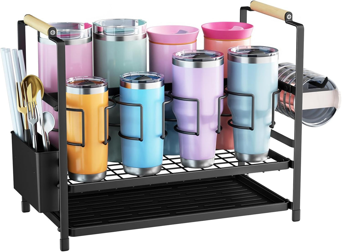 Water Bottle Organizer Drying Rack for 40 oz Tumbler with Handle, Multifunctional Cup Storage Holder Compatible with Stanley, Owala, Simple Modern and Other Brands, 8 Slots (Patented)