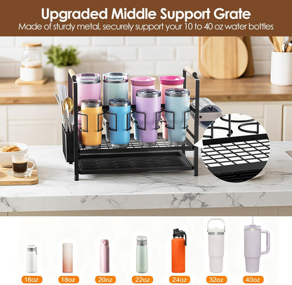 Water Bottle Organizer Drying Rack for 40 oz Tumbler with Handle, Multifunctional Cup Storage Holder Compatible with Stanley, Owala, Simple Modern and Other Brands, 8 Slots (Patented)