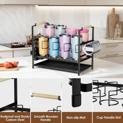 Water Bottle Organizer Drying Rack for 40 oz Tumbler with Handle, Multifunctional Cup Storage Holder Compatible with Stanley, Owala, Simple Modern and Other Brands, 8 Slots (Patented)