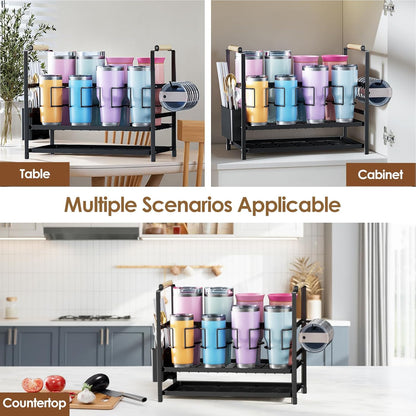 Water Bottle Organizer Drying Rack for 40 oz Tumbler with Handle, Multifunctional Cup Storage Holder Compatible with Stanley, Owala, Simple Modern and Other Brands, 8 Slots (Patented)