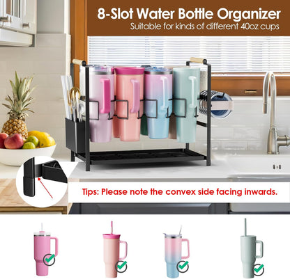 Water Bottle Organizer Drying Rack for 40 oz Tumbler with Handle, Multifunctional Cup Storage Holder Compatible with Stanley, Owala, Simple Modern and Other Brands, 8 Slots (Patented)