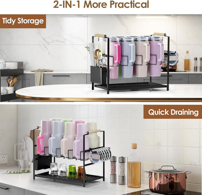 Water Bottle Organizer Drying Rack for 40 oz Tumbler with Handle, Multifunctional Cup Storage Holder Compatible with Stanley, Owala, Simple Modern and Other Brands, 8 Slots (Patented)